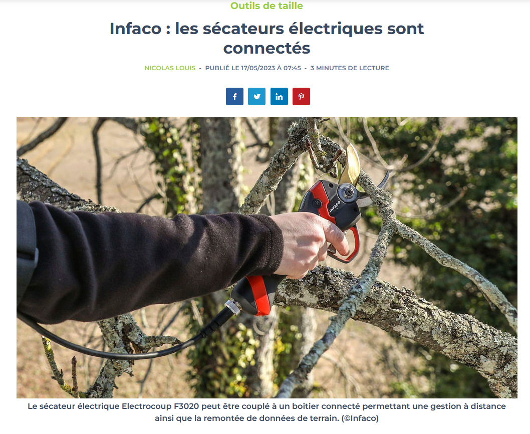 Article Profession Paysagiste "Infaco: les sécateurs électriques sont connectés" - INFACO