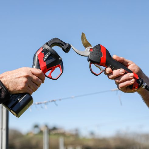 Combination of F3020 electric pruning shears and AT1000 attachment