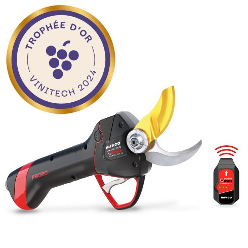 Sécateur F3020 et boitier émetteur DSES Contactless + médaille d'or trophée de l'innovation du Vinitech